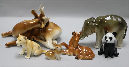 Six Royal Dux pottery animals